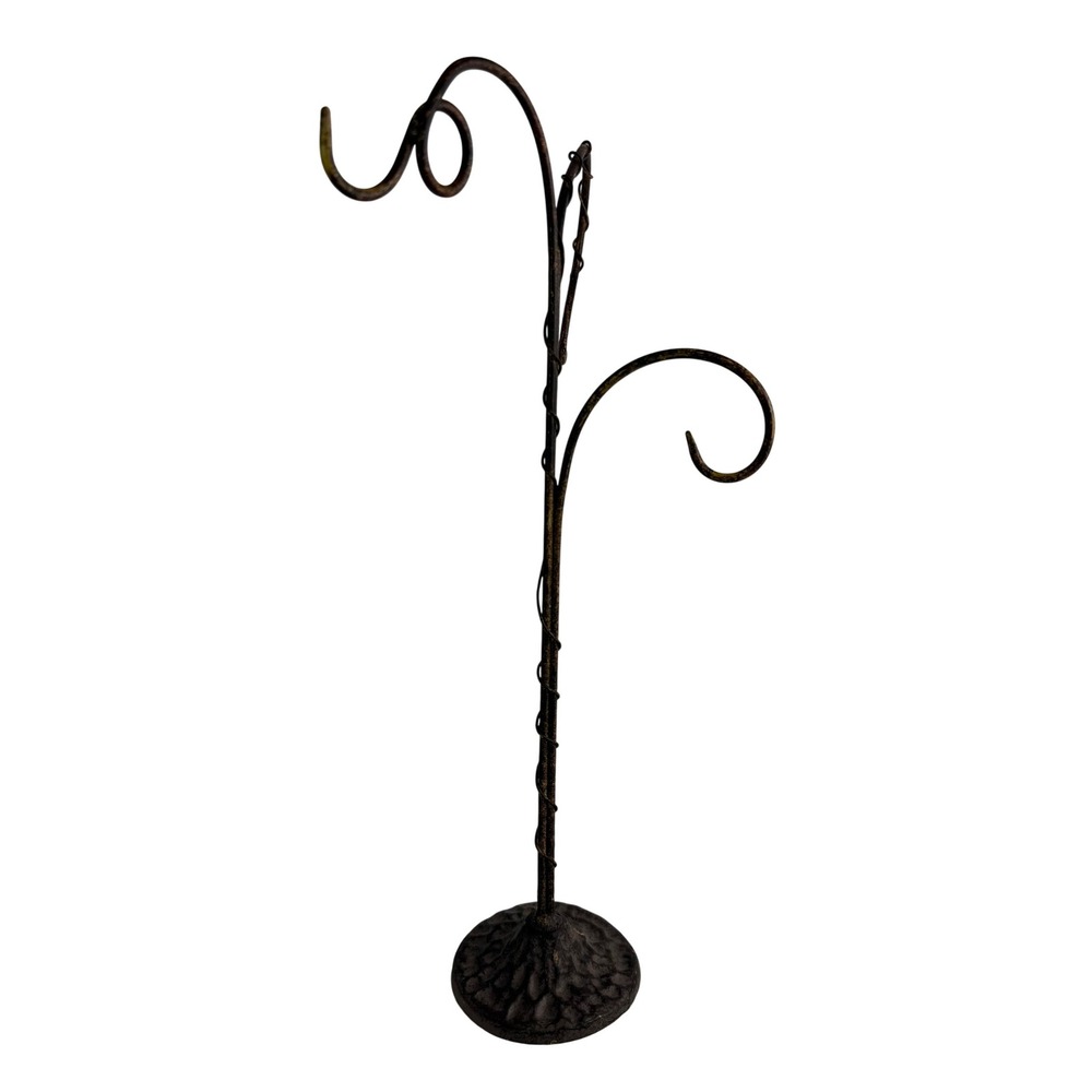 Vtg Iron Metal Tabletop Jewelry Tree Display Stand Triple Hammered Black Finish - Picture 6 of 11